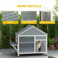 PawHut Maison pour Chat Extérieur Toit Ouvrant Fenêtre Panoramique Porte à Lamelles et Plateforme de Repos 101x72,5x81cm Gris(m-8)