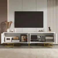 Mobile TV moderno con maniglie e gambe dorate, piedini regolabili, 160x38x44.5 cm, Bianco(m-5)