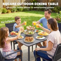 Outsunny Garden Dining Table for 4, 85 cm Square Outdoor Table with Umbrella Hole, Faux Wood Top, Metal Legs, Light Grey(m-4)