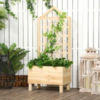 Outsunny Garden Planters with Trellis for Vine Climbing, Distressed Wooden Raised Beds, 90x43x150cm, Natural Tone(m-2)