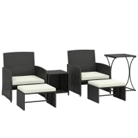 Outsunny 6 Piece Rattan Garden Furniture, Space-Saving Patio Furniture Set with Nesting Tables, Chairs, Stools, Cushions, Black(m-1)