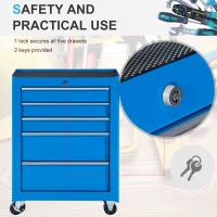 HOMCOM szafka na narzędzia, skrzynka narzędziowa, 5 szuflad, mobilna, stalowa, niebieska(m-4)
