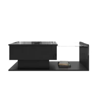 Tavolino da salotto regolabile in altezza, con piano in vetro e striscia LED, 100x50x33-47.5 cm, Nero(m-10)