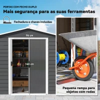 Outsunny Abrigo de Jardim 4,4 m² 240x206x198 cm Abrigo de Jardim com Porta de Correr e Fechadura Cinza Escuro(m-6)