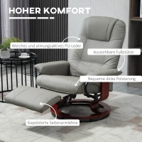 HOMCOM Relaxstoel Televisiestoel Ligstoel Kunstleder 360° Draaistoel 145° Kantelbaar Grijs 78 x 87 x 100 cm(m-6)