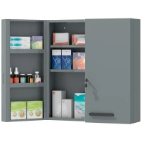 kleankin Armário de medicamentos, armário de medicamentos trancável com 2 portas e 6 prateleiras, cinza carvão(m-6)