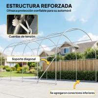 Outsunny Garaje Exterior para Coche 3x6 m Impermeable con Tejido PE Resistente Marco de Metal Galvanizado UPF 30+ Gris Oscuro(m-7)