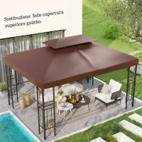 Outsunny Copertura per Gazebo da Giardino 3x4 m a 2 Livelli in Tessuto Oxford 600D con Fori di Drenaggio, Caffè(m-2)
