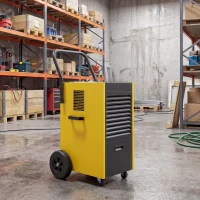 DURHAND Commerciële luchtontvochtiger 70L/dag met wielen en handgreep, continue afvoer, 24-uurs timer, 5,5L tank, geel(m-2)