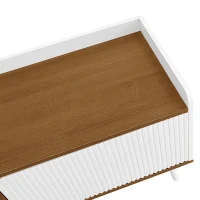 Meuble TV à 3 portes, pieds en bois et rebord surélevé, 160x39x49,5 cm, Couleur naturelle+Blanc(m-6)