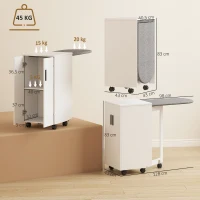 HOMCOM Meuble à repasser 2 en 1, table à repasser pliante sur roulettes avec étagère réglable et charnières, blanc(m-3)