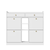 Mobile scarpiera con 4 ante a ribalta, 2 cassetti e 3 ripiani aperti, 110x26x100 cm, Bianco(m-8)