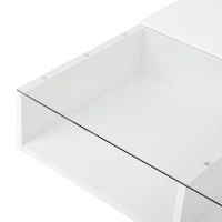Tavolino da salotto regolabile e lucido con piano rialzabile e illuminazione LED, 78x78x45.5 cm, Bianco(m-6)