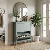 HOMCOM Scarpiera Slim con 2 Cassetti e Ripiani Regolabili per 14 Paia di Scarpe EU44, 80x24x95,5 cm, Verde(m-9)