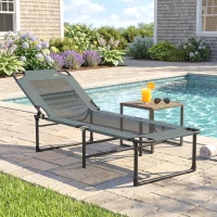 Outsunny Tumbona de Exterior Reclinable 4 Posiciones, Silla Plegable con Asa, Gris.(m-2)