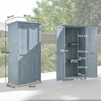 Outsunny Gartenschrank Holz wetterfest Geräteschuppen mit Doppeltür Magnetverschluss für Garten Terrrasse 85 x 54 x 170 cm Grau(m-3)