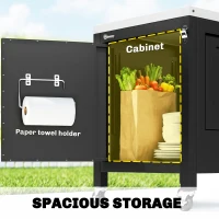 Outsunny Outdoor Grill Cart with Stainless Steel Tabletop, BBQ Table with a Cabinet, Towel Holder, Bottle Opener, Black(m-6)