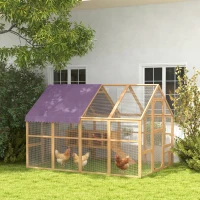 PawHut Galinheiro em madeira com área livre, fecho de segurança, porta, 4 caixas de ninho, para 8-12 galinhas, aprox. 2,8 x 1,8 x 1,9 m, Amarelo(m-6)