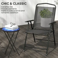Outsunny Mosaic Outdoor Garden Table, 35.5cm Round Folding Coffee Table with Metal Frame for Balcony Terrace, Navy Blue(m-4)