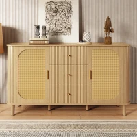 Buffet avec portes en rotin, design arrondi, 140x40x80 cm, Couleur naturelle(m-1)