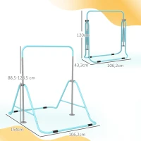 HOMCOM Barra de Ginástica para Crianças Dobrável com Altura Ajustável para Treino em Casa 154x106,2x88,5-128,5 cm Azul Celeste(m-3)