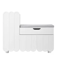 Scarpiera moderna a 3 ante con cassetto e seduta imbottita, 90x35x74.5 cm, Bianco(m-2)
