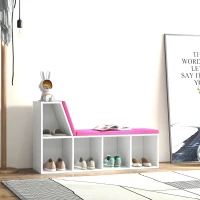 HOMCOM Estantería-banco 2 en 1 con 5 compartimentos de almacenamiento y 2 cojines 108 x 30 x 60 cm blanco rosa(m-4)