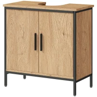 HOMCOM Mueble bajo lavabo, mueble de baño con 2 puertas y estante regulable, estilo moderno, 60 x 30 x 60 cm, roble(m-8)