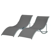 Outsunny Conjunto 2 Espreguiçadeiras Ergonômicas Dobráveis em Forma de S com Estrutura de Alumínio Textilene para Piscina Pátio Jardim e Varanda 165x61x63cm Cinza(m-15)
