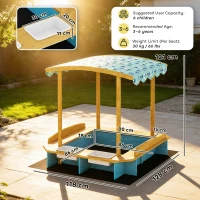 AIYAPLAY Sabbiera in legno con tetto, 3 panchine e 2 cassette, 128x118x121 cm, Blu(m-3)