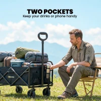 Outsunny Carrito de jardín 72 L plegable con mango regulable, en acero y tejido Oxford, 114x46x92 cm, Negro(m-4)