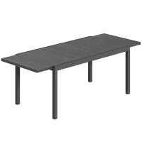 Outsunny Masă de Grădină Extensibilă Blat Aluminiu Efect Lemn Picioare Reglabile 8-10 Persoane 214x85x75cm Gri Antracit(m-1)