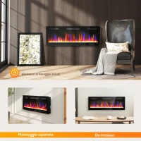 HOMCOM Chimenea Eléctrica Empotrable o de Pared con Temperatura Ajustable, en Acero y Vidrio, 127x9.4x47 cm, Negro(m-5)