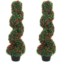 HOMCOM Artificial Rose Spiral Topiary Tree Set of 2, Indoor Outdoor Fake Plants with 630 Leaves, 90cm(m-11)
