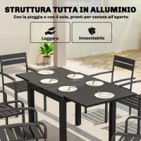 Outsunny Tavolo da Giardino a Doghe Allungabile per 4-6 Persone, in Alluminio, 80-160x80x75 cm, Nero(m-5)