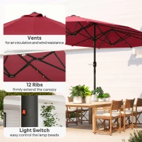 Outsunny 4.4m Double-Sided Sun Umbrella Patio Parasol LED Solar Lights Red(m-5)
