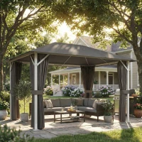 Outsunny Gazebo da Giardino 4x3m Impermeabile e Stabile, con Zanzariera, 4 Pannelli Laterali, Ventilazione e Fori di Drenaggio, Grigio Scuro(m-2)