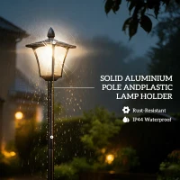 Outsunny Farola Solar Exterior de Jardín con Macetero Poste de Aluminio IP44 Encendido/Apagado Automático 33x33x160 cm Negro(m-6)