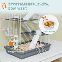 PawHut Gabbia per Criceti a 4 Livelli e 16 Tubi con Casetta, Rampa, e Accessori, in Metallo e Plastica, 47x30x70 cm, Grigio(m-6)