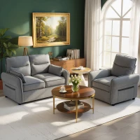 HOMCOM Canapea 2 locuri, canapea de living din velur egiptean, 2 perne incluse, buzunar lateral, 136 x 81 x 90 cm, gri(m-4)
