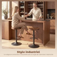 HOMCOM Tabourets de Bar Lot de 2 Réglables Pivotants Chaises de Cuisine avec Siège en Bois d'Orme Marron Foncé(m-6)