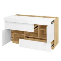 Credenza moderna con illuminazione a LED, vetrina e cassetti, 120x37x76.5 cm, Bianco(m-9)