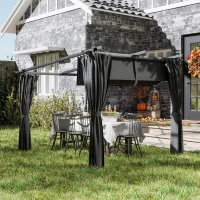 Outsunny 3 x 3 m Retractable Roof Pergola, with Curtains - Dark Grey(m-2)