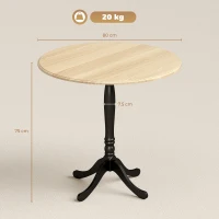 HOMCOM Mesa de comedor redonda para 4 personas Ø 80 cm, mesa de cocina, base de acero, estilo moderno, madera natural y negro(m-3)