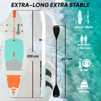 Outsunny Tavola SUP gonfiabile 335 cm con sedile, remo convertibile, pompa e zaino, 180 kg(m-3)
