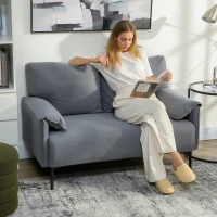 HOMCOM 2-Sitzer-Sofa, dicke Kissen, samtiger Bezug, Polstersofa, Schwarz(m-2)