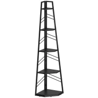 HOMCOM Corner Bookcase, 5-Tier Floor Standing Bookshelf, Shelving Unit for Living Room, Study, Bedroom, Black(m-1)