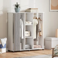 HOMCOM Armario ropero Mueble de almacenamiento móvil 6 ruedas 120L x 40l x 128H cm en madera blanca(m-2)