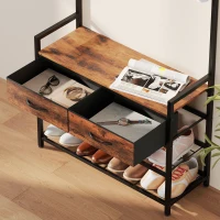 HOMCOM Appendiabiti con panca portascarpe e ganci, stile industriale, Marrone rustico(m-5)