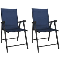 Outsunny Folding Garden Chairs Set of 2, Foldable Garden Dining Chairs with High Back, Armrests, Texteline Seat, Navy Blue(m-10)